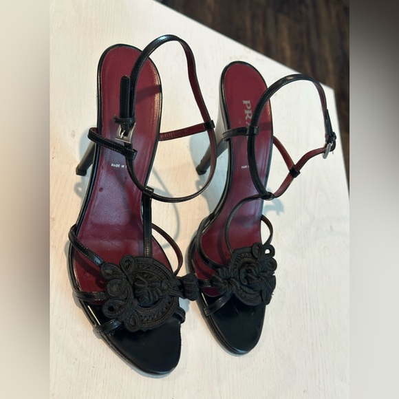 PRADA Chocolate Satin Flower Applique Accent Ankle Strap 3.5" Heel 36.5 Size 38 - Picture 12 of 15